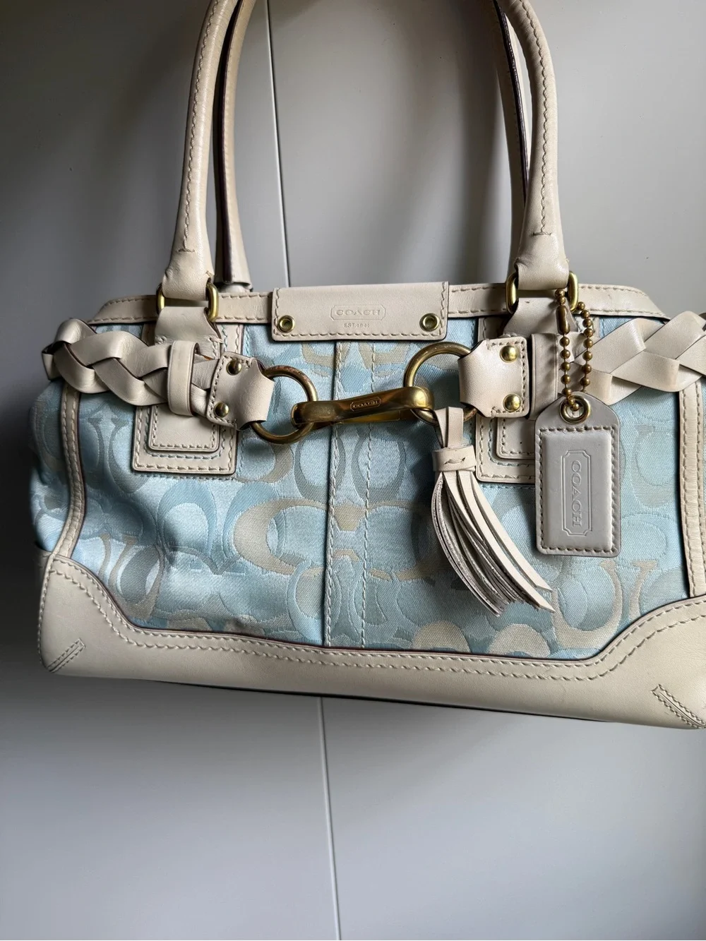 Rare Coach Hampton optic signature carryall shoulder bag baby blue